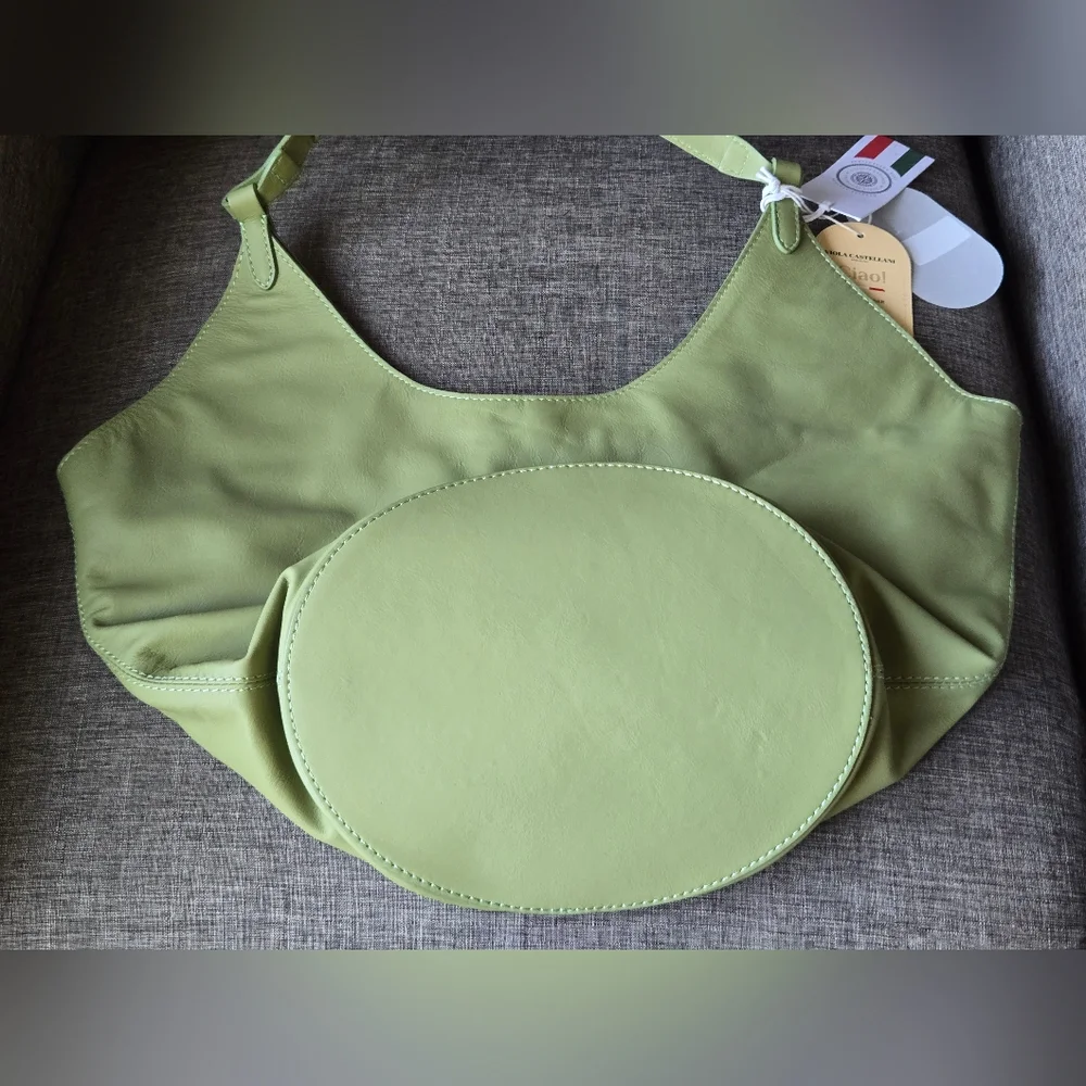 VIOLA CASTELLANI Made ln Italy Leather Hobo With Oval Bottom.Sage. NWT